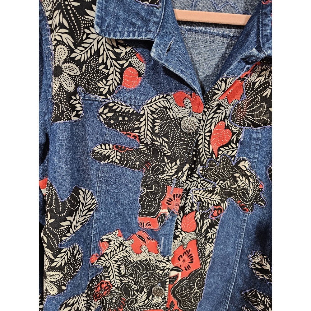 New Direction Women's Embroidered Floral Button Front Long Sleeve Denim Shirt - Picture 3 of 14